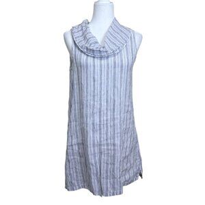 Fenini Womens Striped Sleeveless Cowl Neck Tunic Top Linen Lagenlook Size S